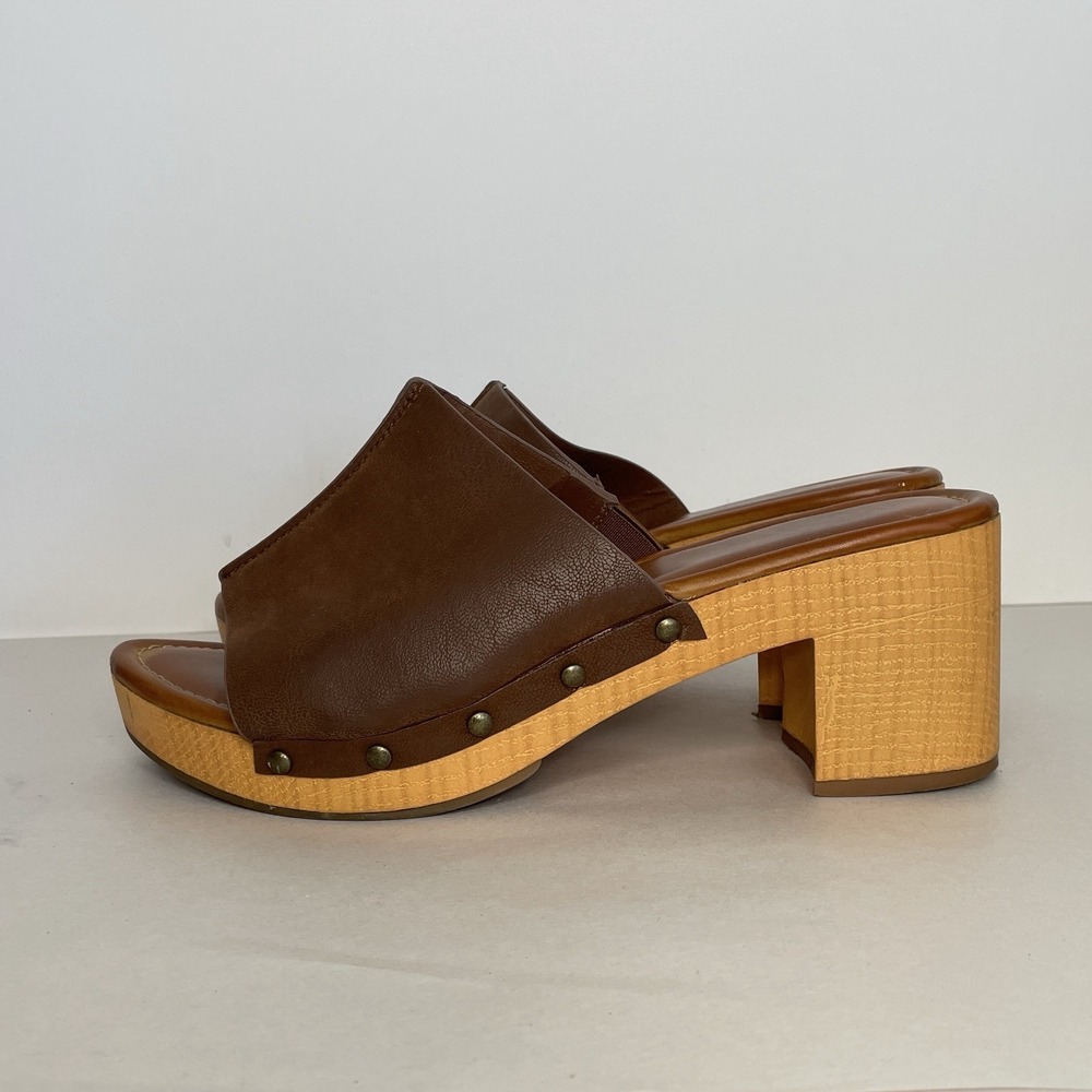 Clog Mules Sandals Brown Mia Women's 9 Faux Leather Boho Festival Hippie Clogs